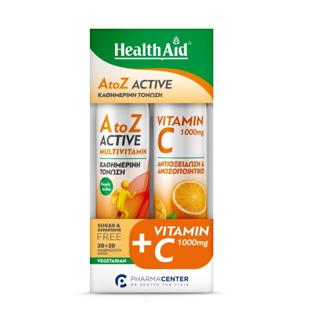 Health Aid SET A to Z Active 20tabs & Vitamin C 1000mg Orange 20tabs (ΣΕΤ με Πολυβιταμίνες & Βιταμίνη C με Γεύση Πορτοκάλι σε Αναβράζουσες Ταμπλέτες)