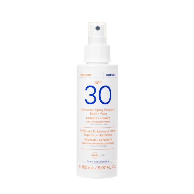 Korres Yoghurt Sunscreen Spray Emulsion Body & Face SPF30 150ml (Αντηλιακό Γαλάκτωμα Σώματος & Προσώπου σε Σπρέι)