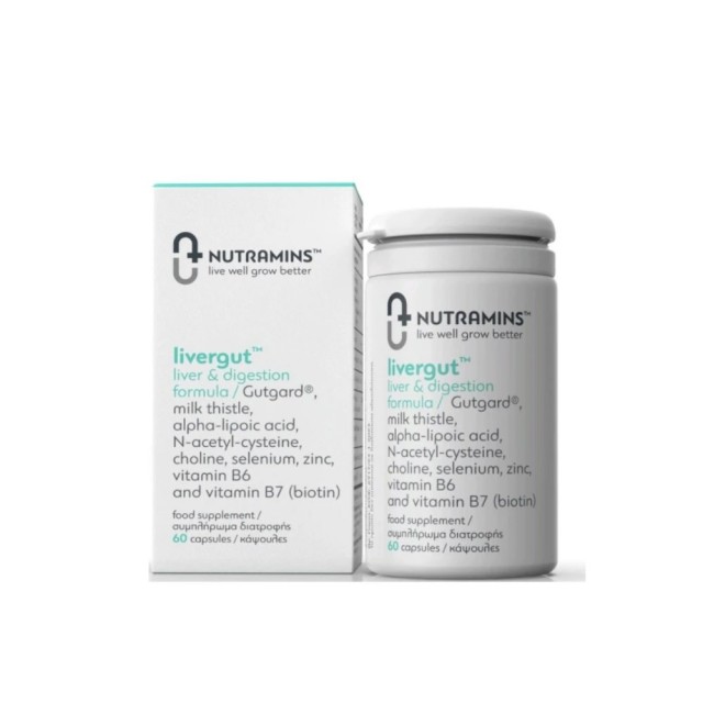 Nutramins Livergut 60caps (Συμπλήρωμα Διατροφής για τη Φυσιολογική Λειτουργία του Ήπατος & της Πέψης)