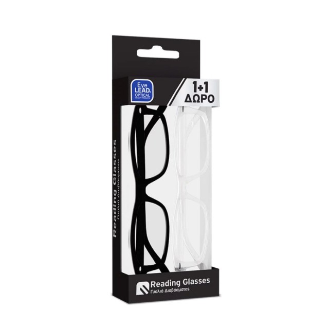 EyeLead Reading Glasses Black/Clear 1+1 GIFT (Grade +1.00)