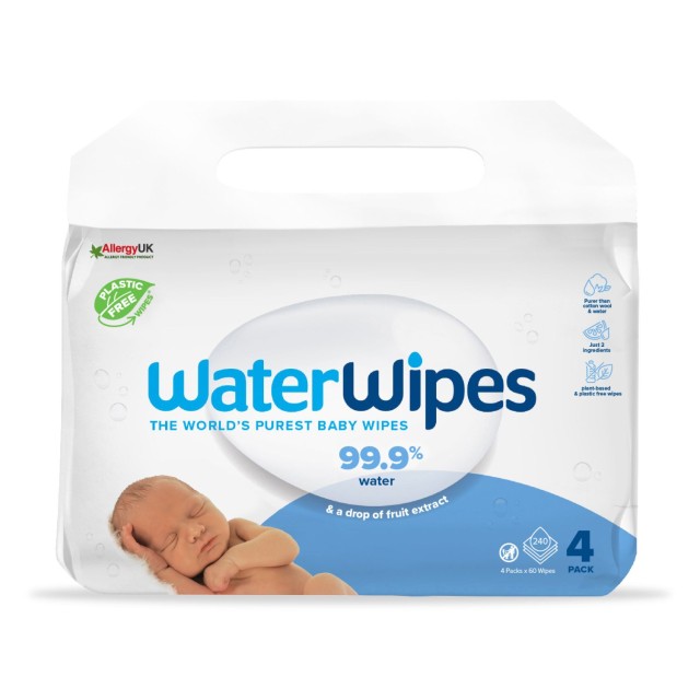 WaterWipes Biodegradable Original Baby Wipes 4x60pcs