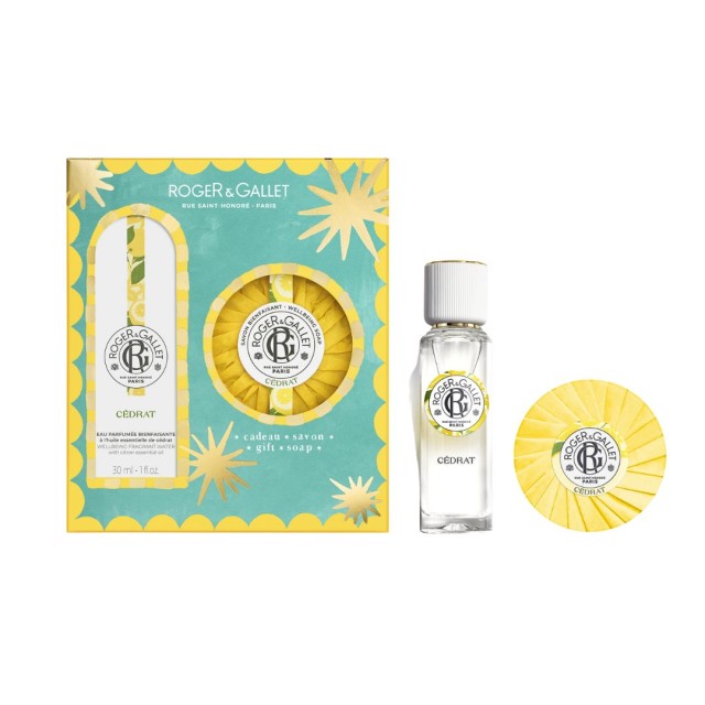 Roger & Gallet SET Roger & Gallet Cedrat Wellbeing Fragrant Water 30ml & ΔΩΡΟ Wellbeing Soap 100gr (ΣΕΤ με Άρωμα & ΔΩΡΟ Αναζωογονητικό Σαπούνι Κίτρο - Κάρδαμο - Ξύλο Guaiac)