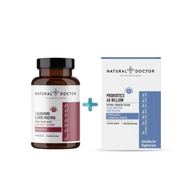 Natural Doctor Healthy Gut SET L-Glutamine & Chios Mastiha 90caps & Probiotics 40 Billion 30caps (ΣΕΤ για την Καλή Λειτουργία του Εντέρου και του Στομάχου)