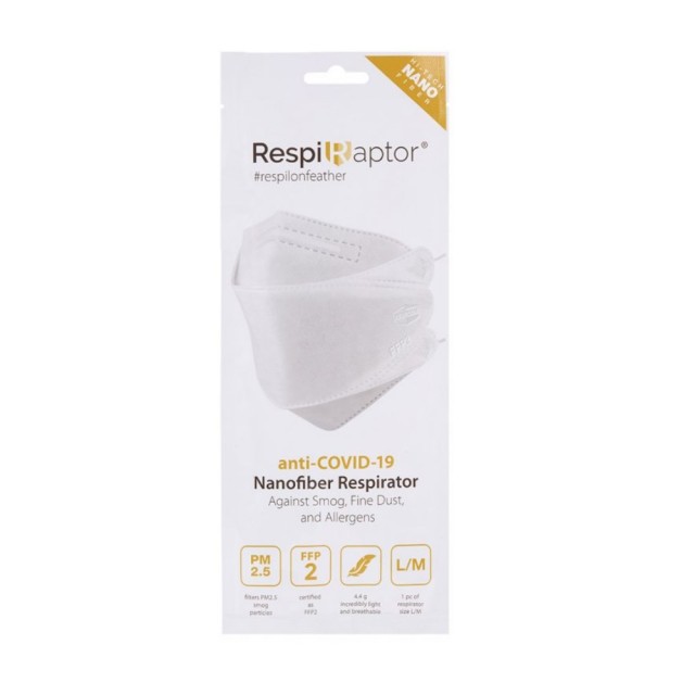 Respilon RespiRaptor FFP2 Nanofiber Respirator Large/Medium 1 τεμάχιο (Μάσκα Ενισχυμένης Προστασίας με Μεμβράνη Νανοϊνας σε Λευκό Χρώμα)