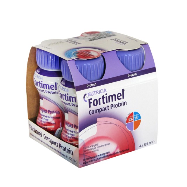 Nutricia Fortimel Compact Protein Red Fruits 4x125ml (Υπερπρωτεϊνικό, Yπερθερμιδικό Πόσιμο Θρεπτικό Σκεύασμα με Γεύση Κόκκινα Φρούτα)