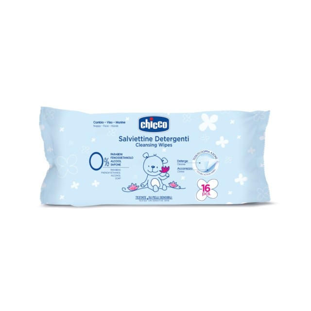 Chicco Cleansing Wipes 09163-20 16pcs (Απαλά Μωρομάντηλα Καθαρισμού 16τεμ) 