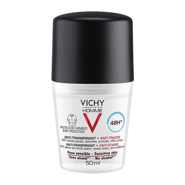 Vichy Homme Roll On Antitranspirante 48h 50ml (Ανδρικό Αποσμητικό για Έντονη Εφίδρωση)