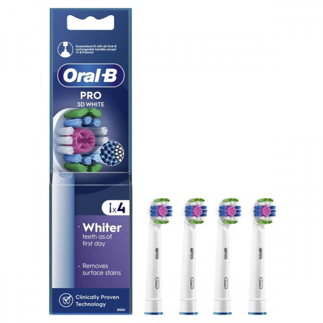 Oral B 3D White Replacement Brush Heads 4τεμ (Ανταλλακτικές Κεφαλές για Ηλεκτρική Οδοντόβουρτσα για Γυάλισμα & Λεύκανση των Δοντιών)