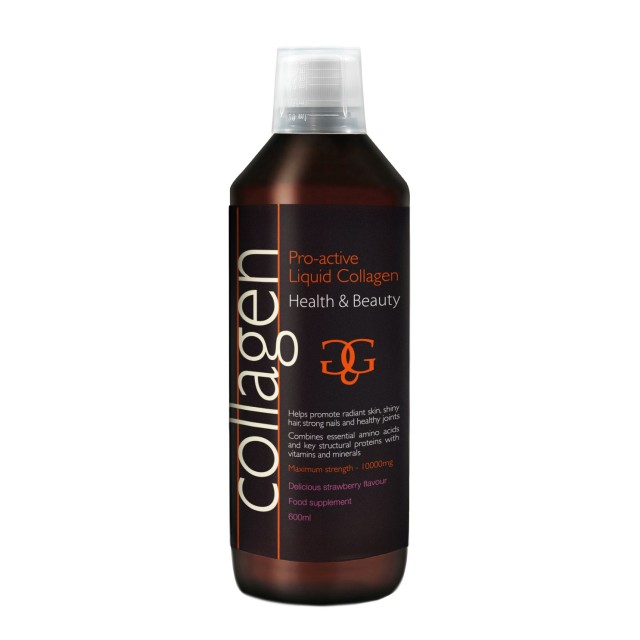 Collagen Pro-Active Liquid Collagen Strawberry 600ml (Πόσιμο Υδρολυμένο Κολλαγόνο Υψηλής Απορροφητικότητας για Υγιή Μαλλιά, Νύχια & Δέρμα με Γεύση Φράουλα)