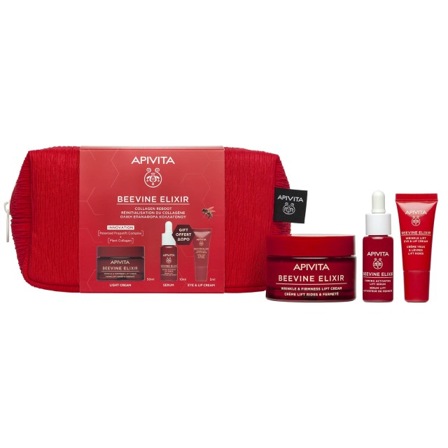 Apivita Beevine Elixir SET Wrinkle & Firmness Lift Light Texture 50ml & ΔΩΡΟ Serum 10ml & Eye & Lip Cream 5ml (ΣΕΤ Περιποίησης για Ρυτίδες, Σύσφιξη & Lifting)