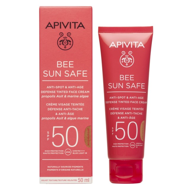Apivita Bee Sun Safe Anti-Spot & Anti-Age Defense Tinted Face Cream SPF50 50ml (Αντηλιακή Κρέμα Προσώπου Κατά των Πανάδων & των Ρυτίδων με Χρώμα - Golden Απόχρωση)