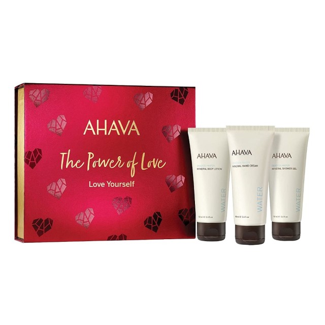Ahava Love Yourself SET Mineral Body Lotion 100ml & Hand Cream 100ml & Shower Gel 100ml (ΣΕΤ Ενυδάτωσης με Γαλάκτωμα Σώματος, Κρέμα Χεριών & Αφρόλουτρο) 