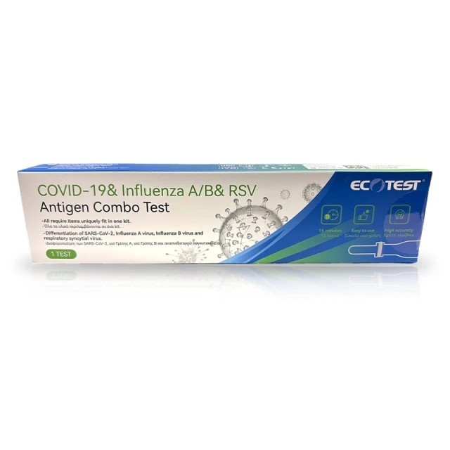 Ecotest Antigen Combo Test Covid-19 & Influenza A/B & RSV 1τεμ (4 σε 1 Διαγνωστικό Τεστ Ταχείας Ανίχνευσης Αντιγόνων Covid-19, Γρίπης & RSV)