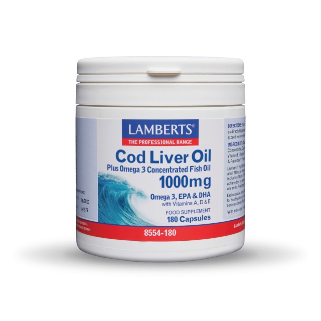 Lamberts Cod Liver Oil 1000mg 180cap (Μουρουνέλαιο 5πλης Μοριακής Απόσταξης)