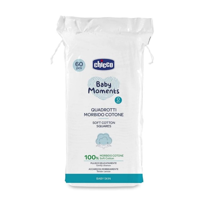 Chicco Baby Moments Soft Cotton Squares 60τεμ (Βρεφικά Μαντηλάκια από Μαλακό Βαμβάκι 0μ+)