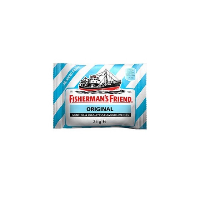 Fishermans Friend Original Μπλε 25gr (Καραμέλες για τον Λαιμό Χωρίς Ζάχαρη με Γεύση Μενθόλης & Ευκάλυπτου) 