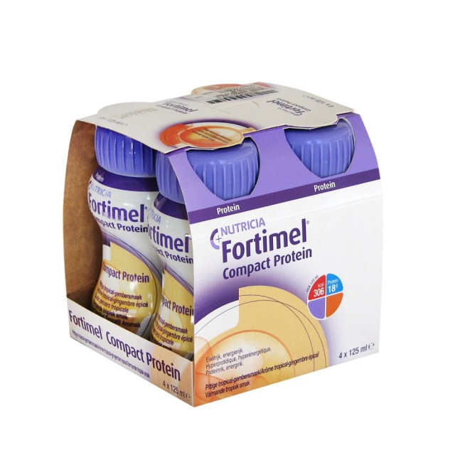 Nutricia Fortimel Compact Protein Ginger Tropical 4x125ml (Υπερπρωτεϊνικό, Yπερθερμιδικό Πόσιμο Θρεπτικό Σκεύασμα με Γεύση Τροπικό Τζίντζερ)