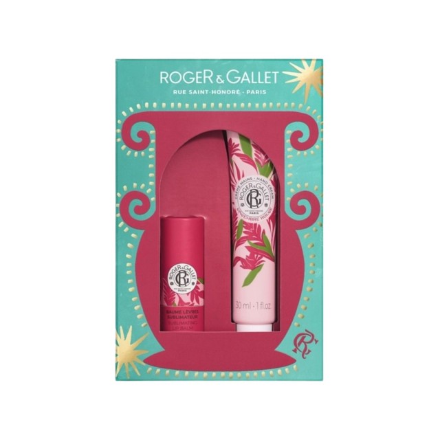 Roger & Gallet SET Gingembre Rouge Sublimating Lip Balm 3,5gr & Hand Cream 30ml (ΣΕΤ με Βάλσαμο Χειλιών & Ενυδατική Κρέμα Χεριών με Ροζ Βατόμουρο, Τζίντζερ & Μοσχολίβανο)