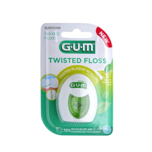 Gum 3500 Twisted Floss Green Tea & Mint 30m (Κερωμένο Οδοντικό Νήμα με Γεύση Μέντα-Πράσινο Τσάι)