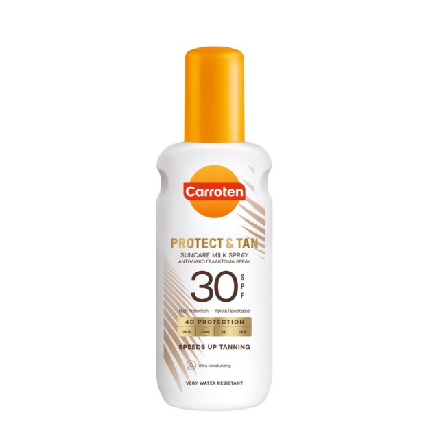 Carroten Protect & Tan Suncare Milk Spray SPF30 200ml (Αντηλιακό Γαλάκτωμα Σώματος σε Σπρέι για Ενίσχυση του Μαυρίσματος)