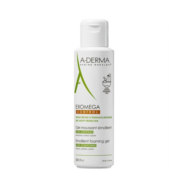 A Derma Exomega Control Gel Moussant Emollient 500ml (Ενυδατικό Τζελ Καθαρισμού Σώματος - Κατάλληλο 