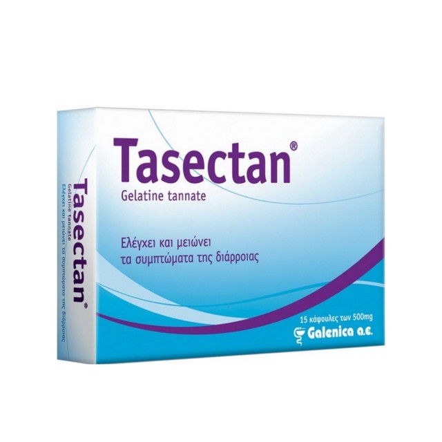 Tasectan Gelatine Tannate 500mg 15caps (Ιατροτεχνολογικό Σκεύασμα για Αντιμετώπιση της Διάρροιας)
