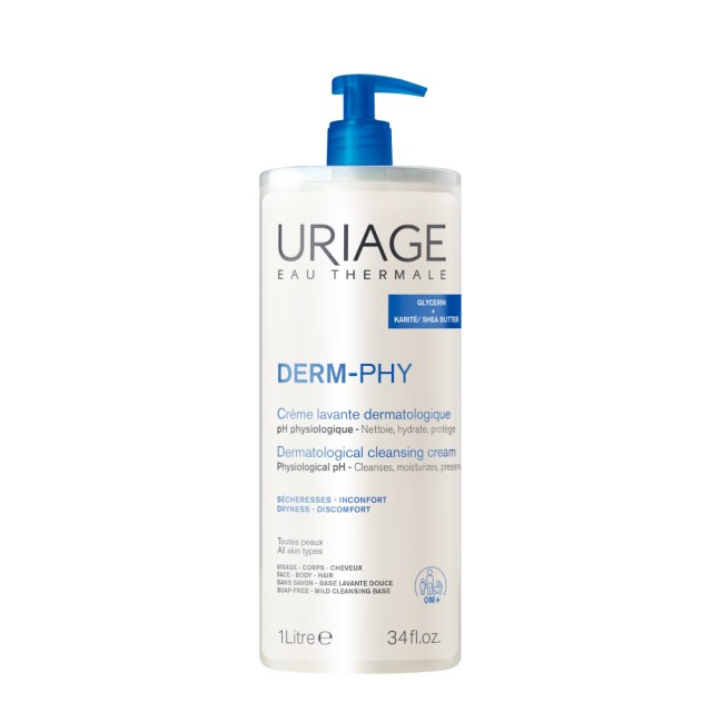 Uriage Derm Phy Dermatological Cleansing Cream 1lt (Κρέμα Καθαρισμού Xωρίς Σαπούνι για Βρέφη, Παιδιά, Ενήλικες)