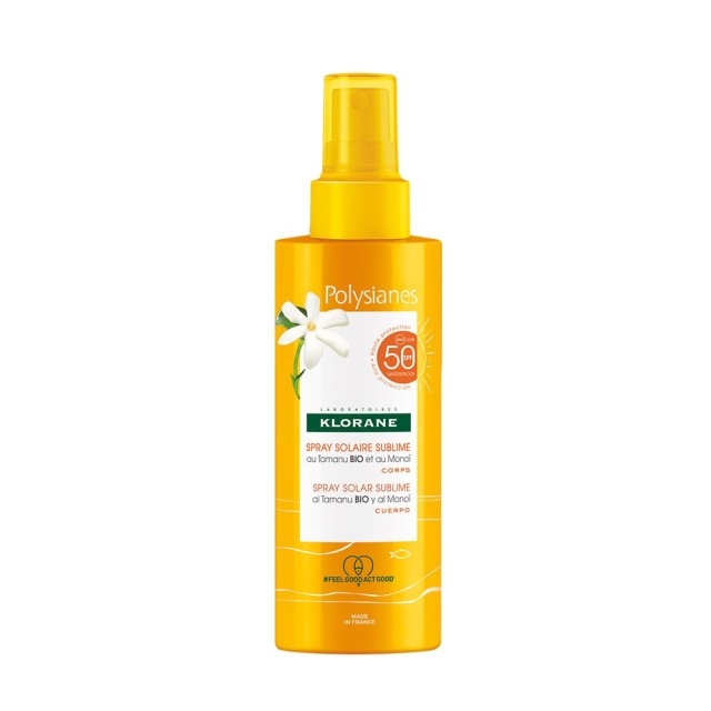 Klorane Polysianes Spray Solar Sublime Organic Tamanu & Monoï SPF50 200ml (Aντηλιακό Σπρέι Σώματος για Λαμπερό Μαύρισμα)
