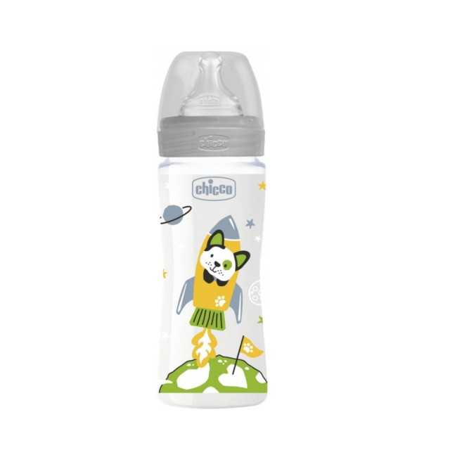 Chicco Well Being Plastic Baby Bottle Unisex 330ml 4m+ 28637-30 (Μπιμπερό Πλαστικό με Θηλή Σιλικόνης Ουδέτερο 330ml 4m+)