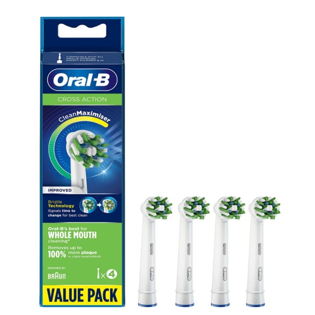 Oral B Cross Action Brush Heads 4τεμ (Ανταλλακτικές Κεφαλές για Ηλεκτρική Οδοντόβουρτσα)