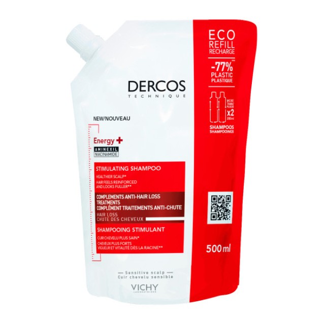 Vichy Dercos Energy+ Shampoo Refill 500ml (Δυναμωτικό Σαμπουάν Κατά της Τριχόπτωσης - Ανταλλακτική Συσκευασία)