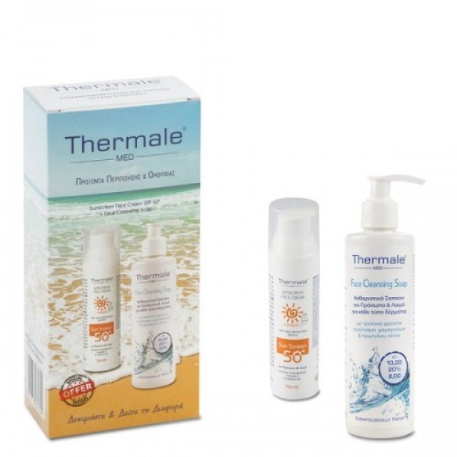 Thermale Med SET Sunscreen Face Cream SPF50+ 75ml & Face Cleansing Soap 250ml (ΣΕΤ με Αντηλιακή Κρέμα Προσώπου & Καθαριστικό Σαπούνι Προσώπου)