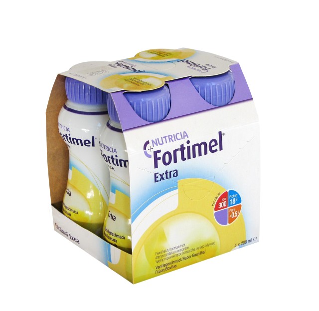 Nutricia Fortimel Extra Vanilla 4x200ml (Υπερπρωτεϊνικό, Υπερθερμιδικό Πόσιμο Θρεπτικό Σκεύασμα με Γεύση Βανίλια)