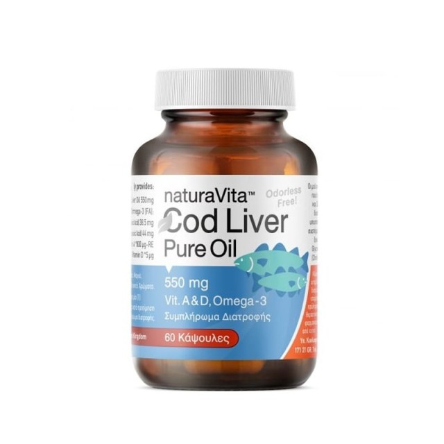 Natura Vita Cod Liver Oil 550mg 60caps (Συμπλήρωμα Διατροφής με Ω-3 Μουρουνέλαιο)