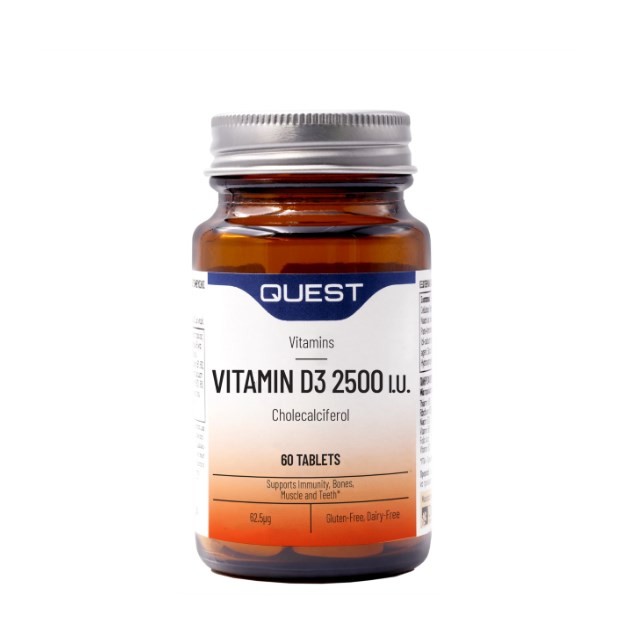 Quest Vitamin D3 2500iu 60tabs (Συμπλήρωμα Διατροφής με Βιταμίνη D για Ενίσχυση του Ανοσοποιητικού & των Οστών)