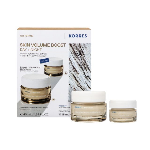 Korres White Pine SET Volumizing Serum-In-Moisturizer 40ml & ΔΩΡΟ Restorative Overnight Facial 15ml (ΣΕΤ Περιποίησης της Ώριμης Επιδερμίδας στην Εμμηνόπαυση - Κανονική/Μικτή)