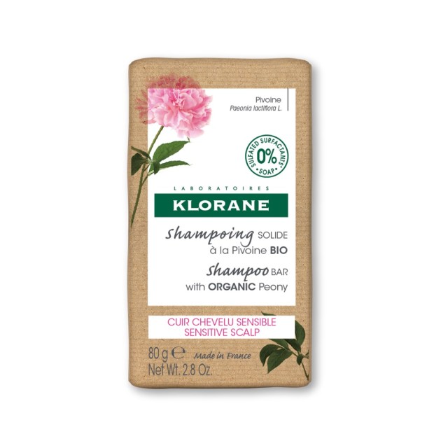 Klorane Peony Shampoo Bar 80gr (Στέρεο Σαμπουάν με Βιολογική Παιώνια για Ευαίσθητα Μαλλιά & Τριχ