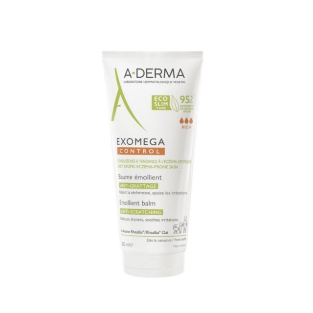 A Derma Exomega Control Emollient Balm 200ml (Μαλακτικό Βάλσαμο Κατά του Κνησμού για Πολύ Ξηρή Επιδε