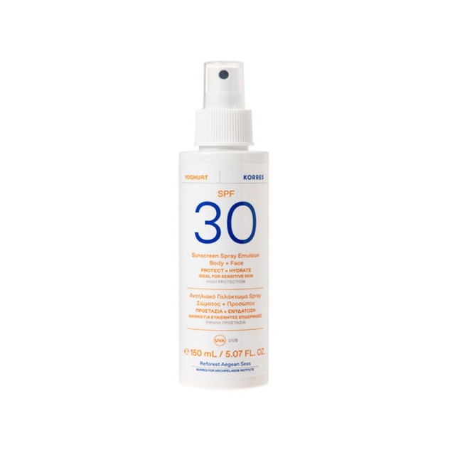 Korres Yoghurt Sunscreen Spray Emulsion Body & Face SPF30 150ml (Αντηλιακό Γαλάκτωμα Σώματος & Προσώπου σε Σπρέι Ιδανικό για Ευαίσθητη Επιδερμίδα)