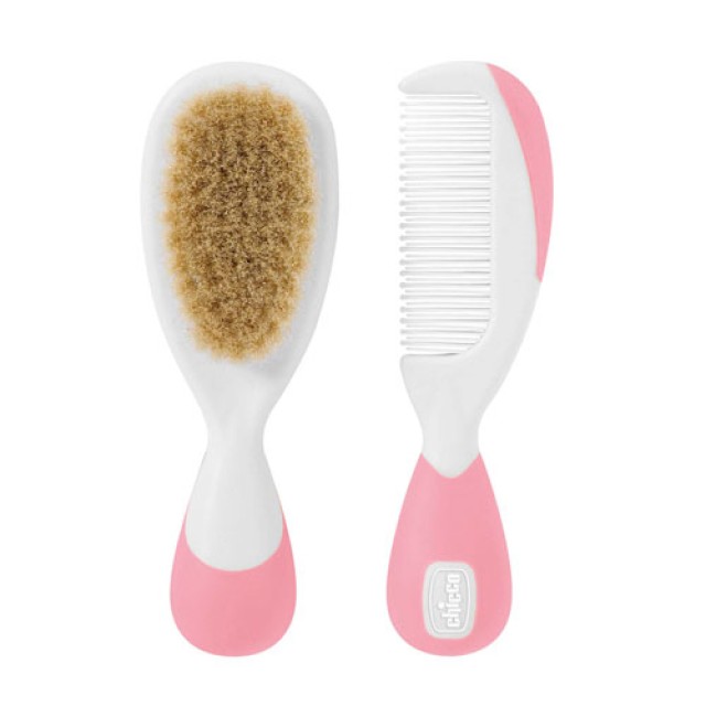 Chicco Brush & Comb 0m+ (ΣΕΤ με Βρεφική Βούρτσα & Χτένα Ροζ)