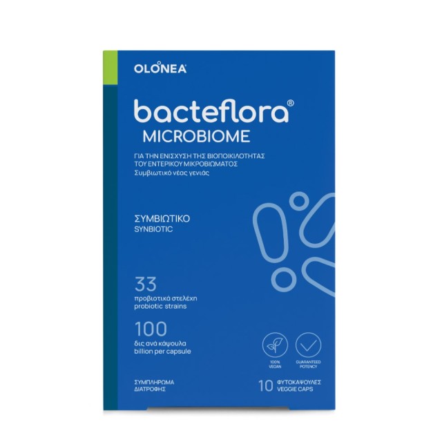OLONEA Bacteflora Microbiome 10caps (Συμβιωτικό Συμπλήρωμα Διατροφής με Προβιοτικά & Πρεβιοτικά για την Αποκατάσταση του Εντερικού Μικροβιώματος)