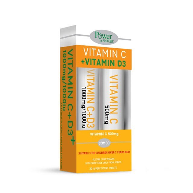Power Health SET Vitamin C 1000mg & D3 1000iu Stevia 20tabs & GIFT Vitamin C 500mg 20tabs