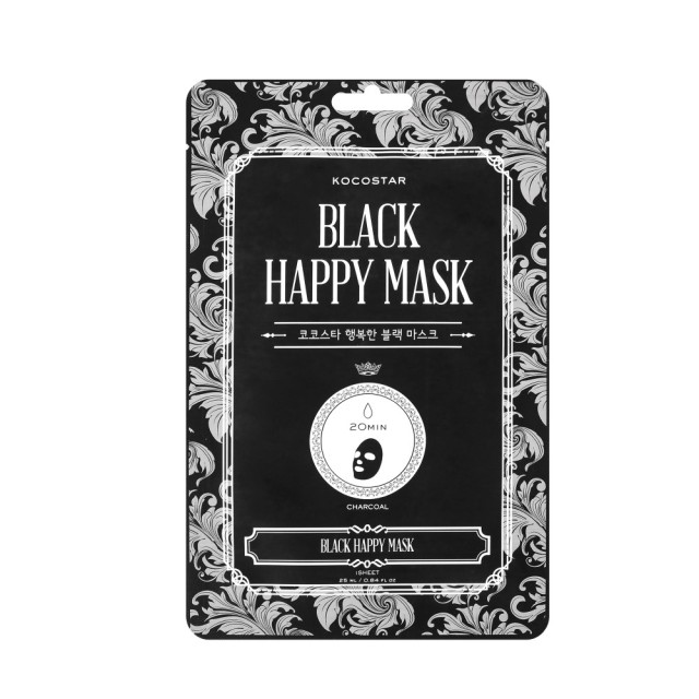 Kocostar Black Happy Mask 1τεμ (Εμποτισμένη Μάσκα Καθαρισμού με Άνθρακα για Όλους του Τύπους Δέρματος)