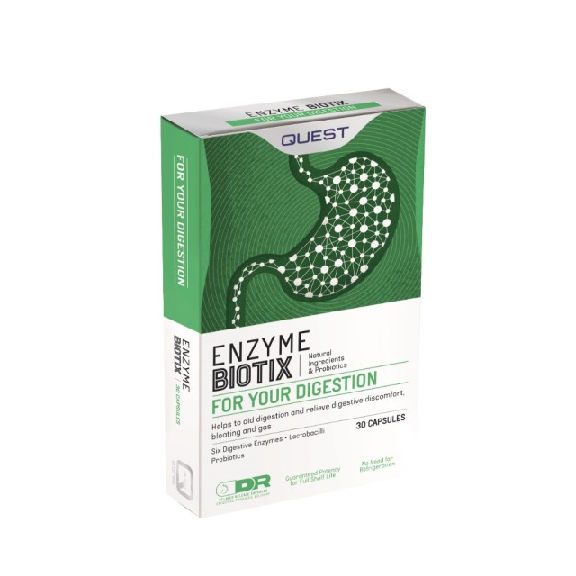 Quest Enzyme Biotix 30caps (Συμπλήρωμα Διατροφής με Πεπτικά Ένζυμα & Προβιοτικά για Καλή Πέψη)