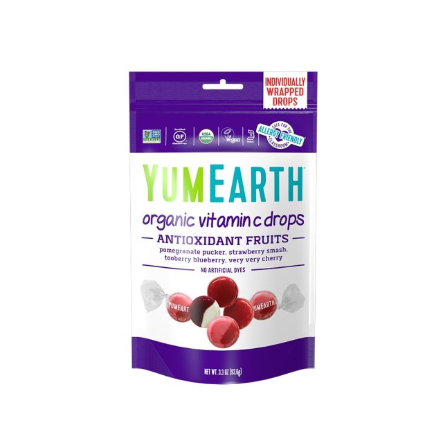 Yumearth Organic Drops Vitamin C Antioxidant Fruit Drops (Βιολογικά Καραμελάκια Φρούτων με Βιταμίνη C)