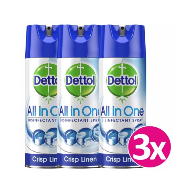 Dettol All in One Disinfectant Spray Crisp Linen 3x400ml (Απολυμαντικό Spray Επιφανειών)