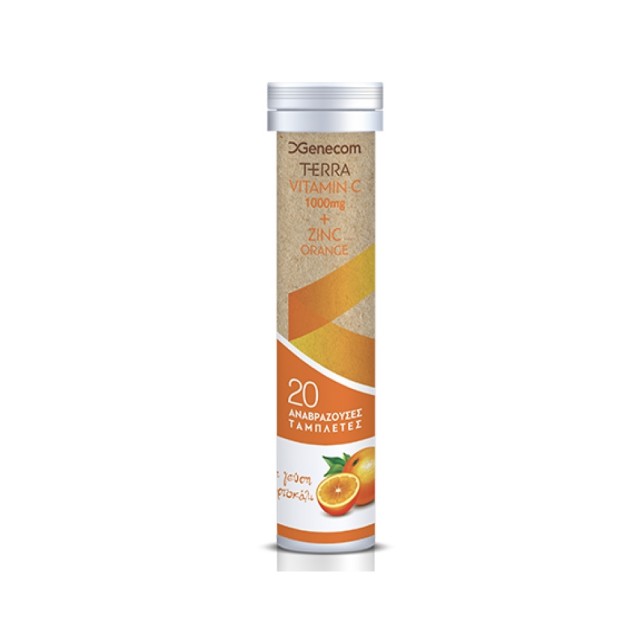 Genecom Terra Vitamin C 1000mg + Zinc, Orange 20 tabs (Συμπλήρωμα Διατροφής με Βιταμίνη C & Ψευδάργυρο με Γεύση Πορτοκάλι)