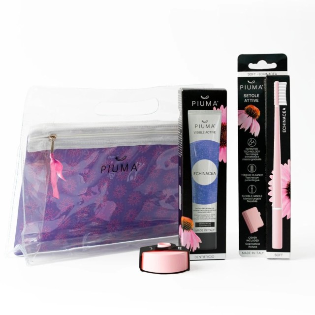 Piuma Gift Set Echinacea Baby Pink (Σετ με Οδοντόβουρτσα & Οδοντόκρεμα με Εχινάκεια & Βάση Οδοντόβουρτσας - Ροζ)
