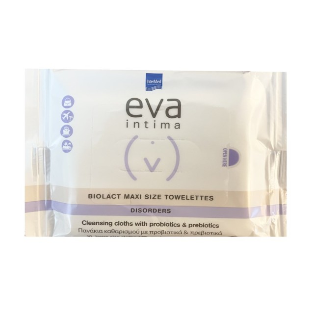 Intermed Eva Intima Biolact Maxi Size Towelettes 10τεμ (Πανάκια Καθαρισμού με Προβιοτικά & Πρεβιοτικά)