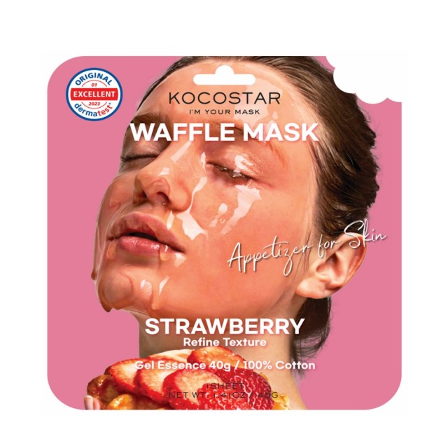 Kocostar Waffle Face Mask Strawberry 40gr 1τεμ (Εμποτισμένη Μάσκα Καθαρισμού & Λάμψης για Λιπαρή Επιδερμίδα)